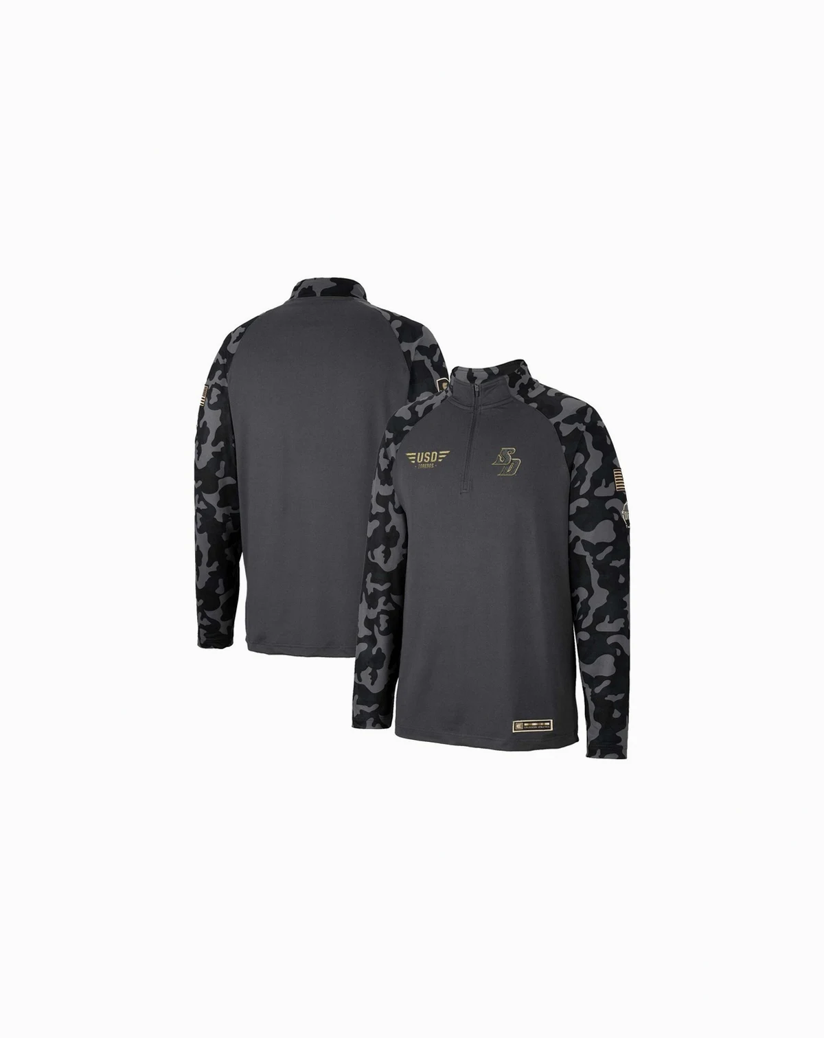 Men's Charcoal San Diego Toreros OHT Military-Inspired Appreciation Long Range Raglan Quarter-Zip Jacket