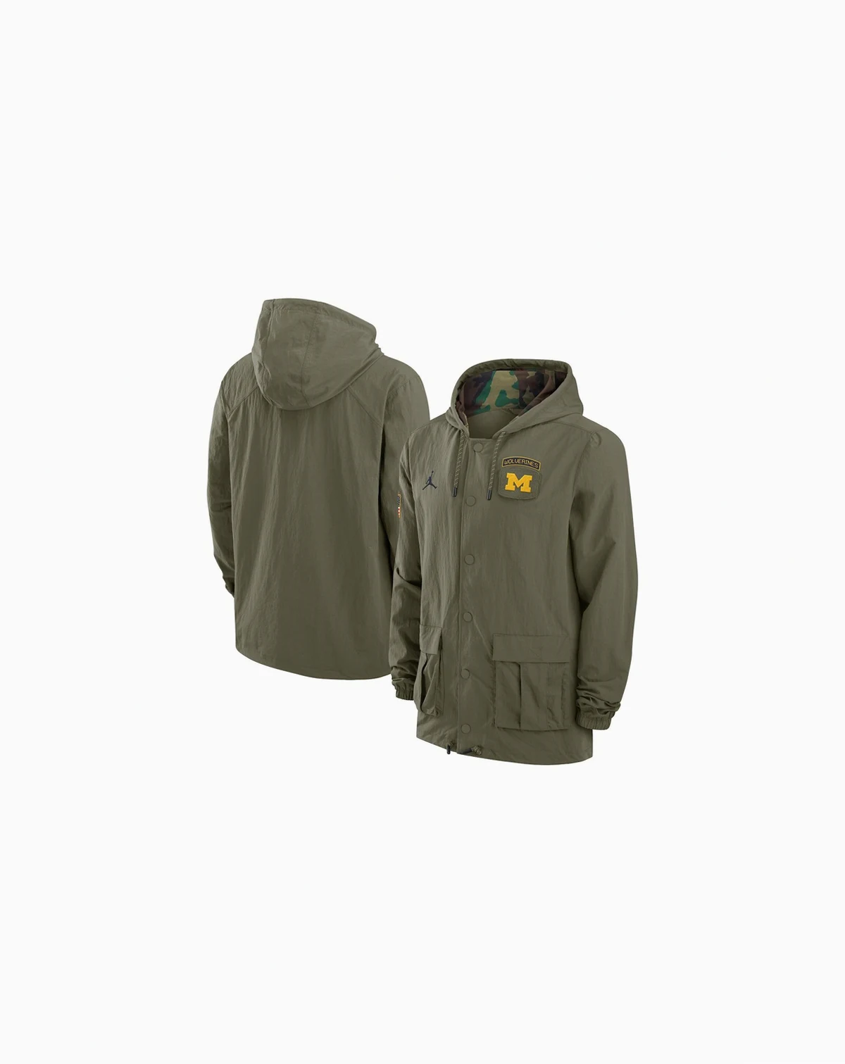Men's Olive Michigan Wolverines 2024 Military Appreciation Full-Snap Hoodie Military Jacket