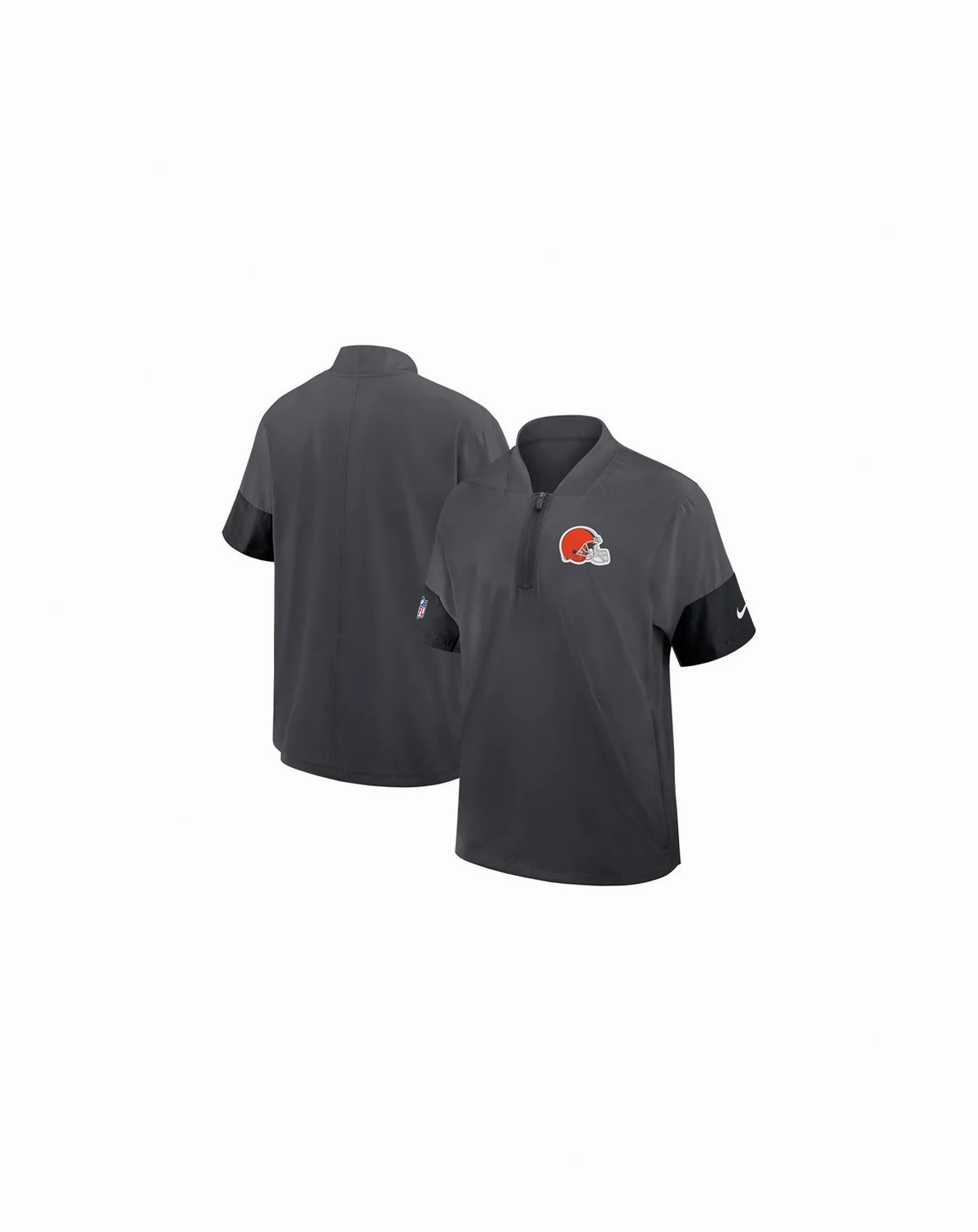 Men's Charcoal Cleveland Browns Sideline Short Sleeve Quarter-Zip Performance Coach Jacket
