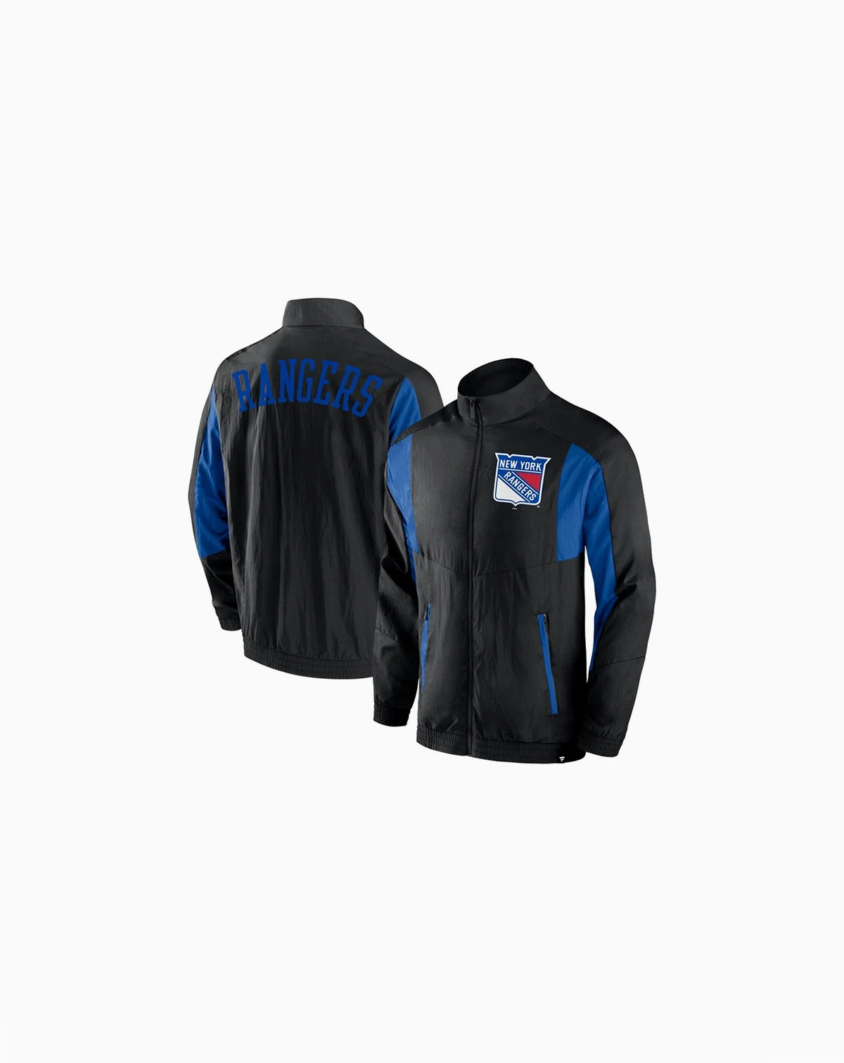 Men's Black New York Rangers Step Up Crinkle Raglan Full-Zip Windbreaker Jacket