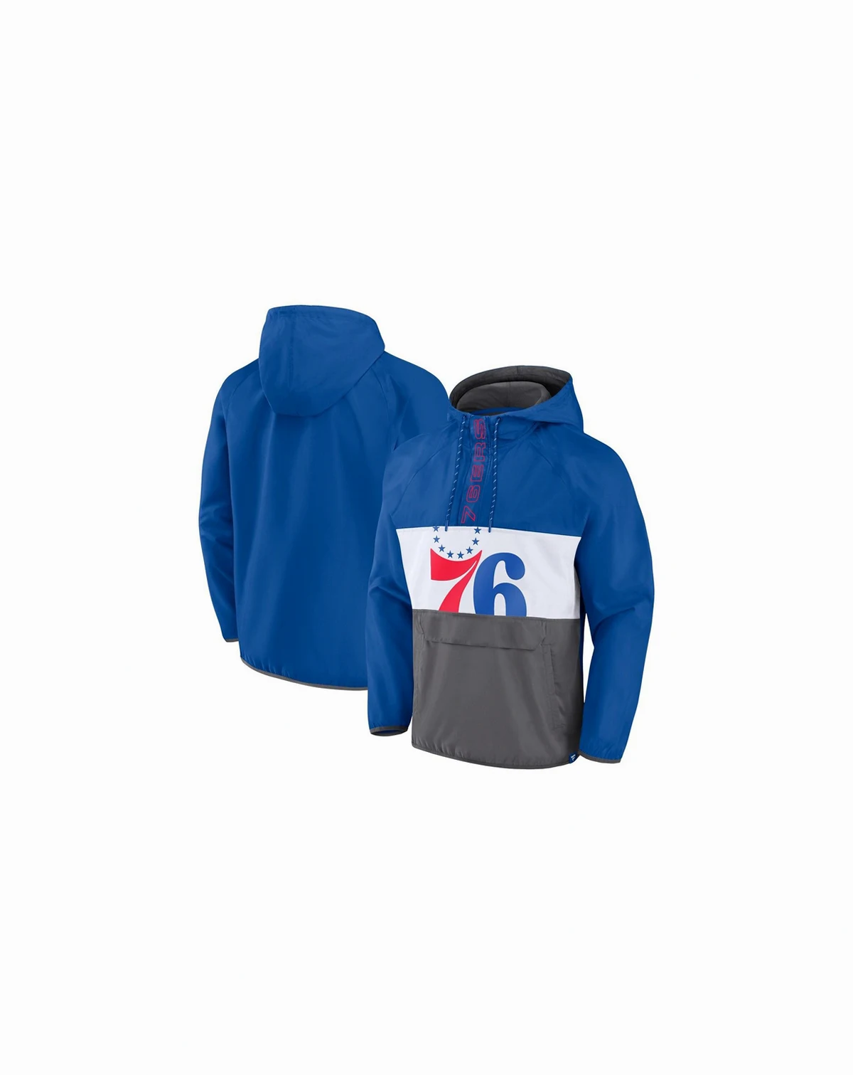 Men's Royal, Gray Philadelphia 76ers Anorak Flagrant Foul Color-Block Raglan Hoodie Half-Zip Jacket