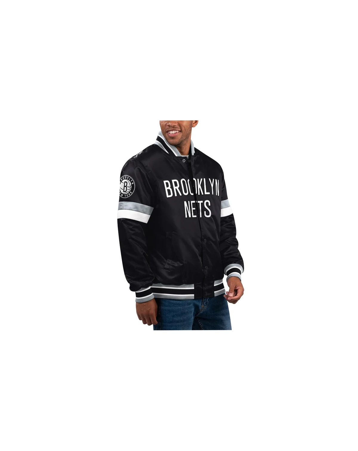 Men's Black Brooklyn Nets Home Game Satin Full-Snap Varsity Jacket