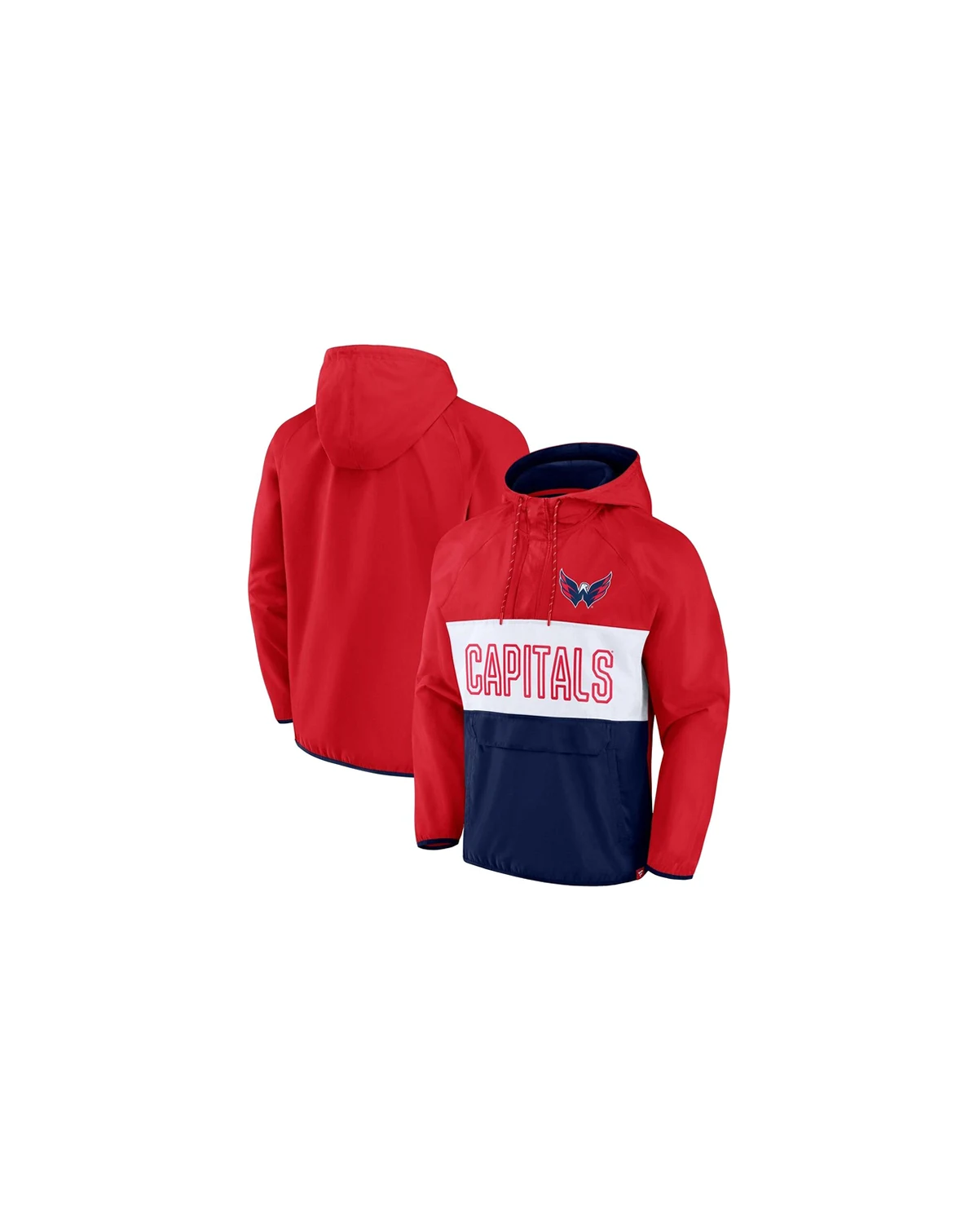 Men's Red, Navy Washington Capitals Backhand Shooter Defender Anorak Raglan Hoodie Quarter-Zip Jacket