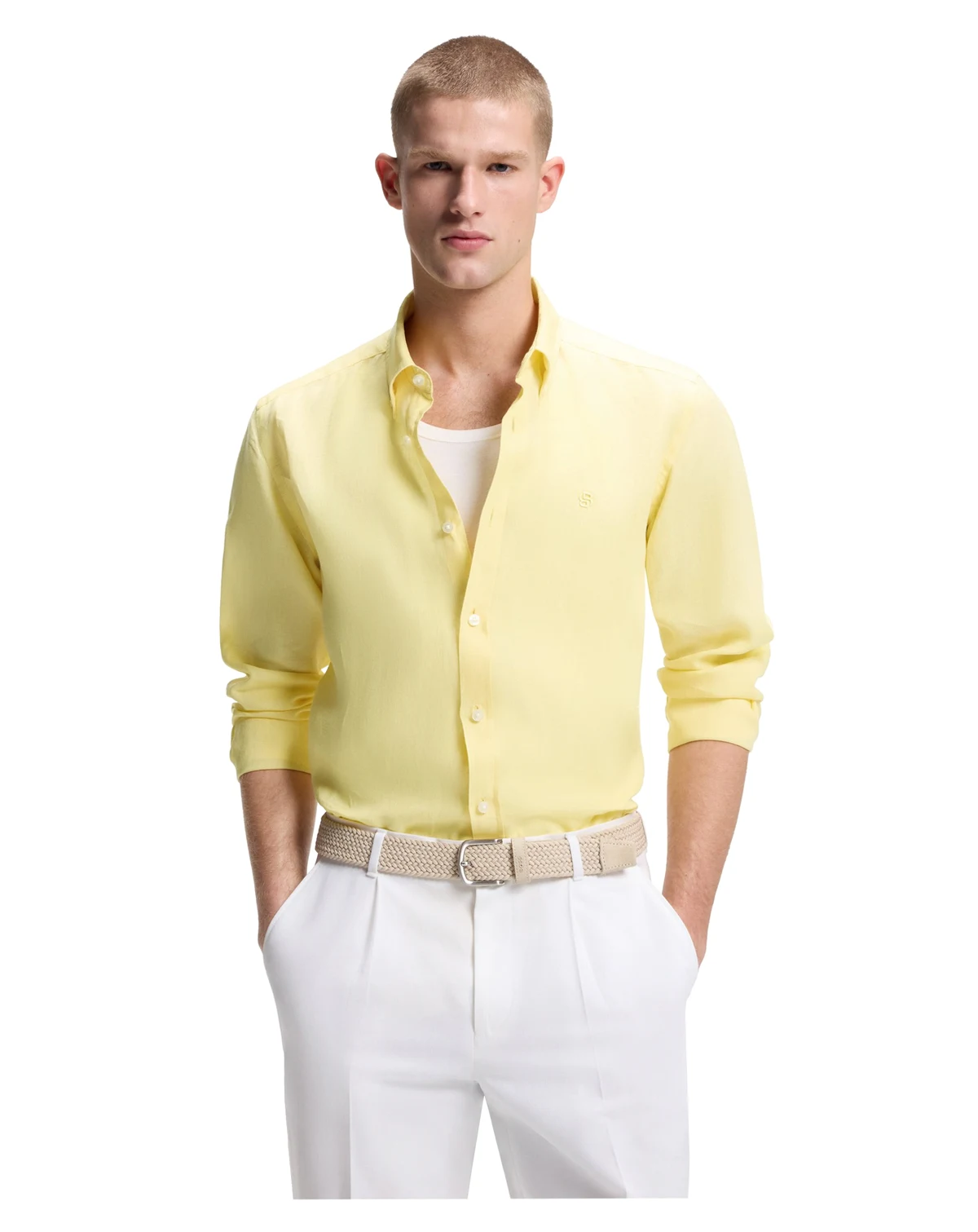 Men's Regular-Fit Button-Down Linen Dress Shirt