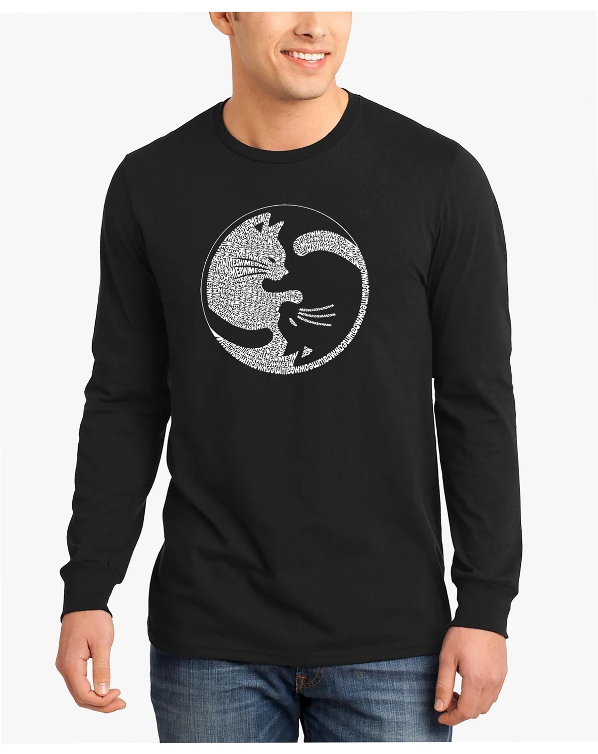 Men's Yin Yang Cat Word Art Long Sleeve T-shirt