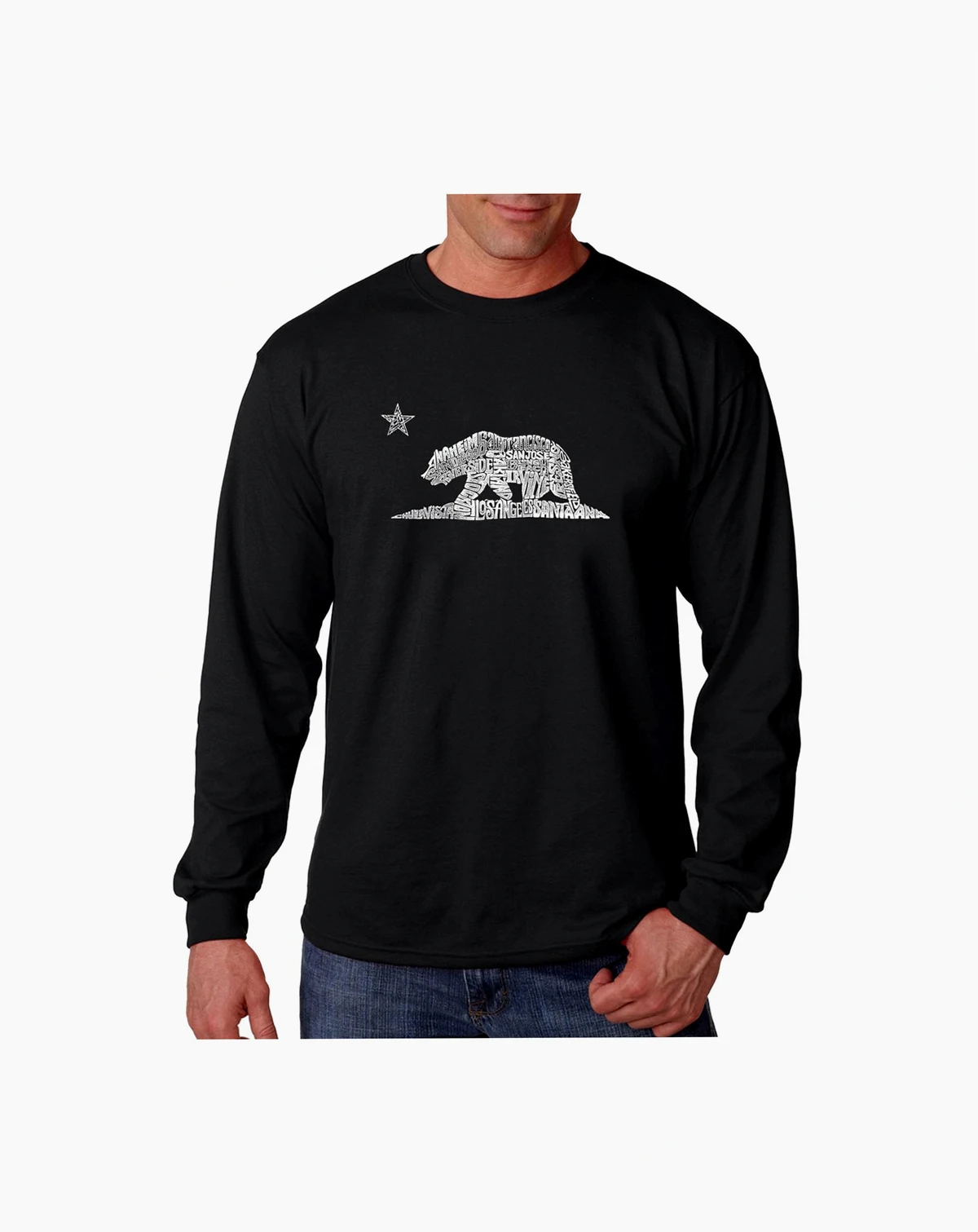 Men's Word Art Long Sleeve T-Shirt- California Bear