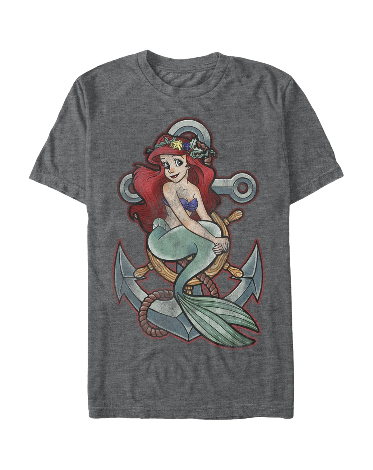 Disney Men's The Little Mermaid Ariel Vintage Anchor Tattoo Style Short Sleeve T-Shirt