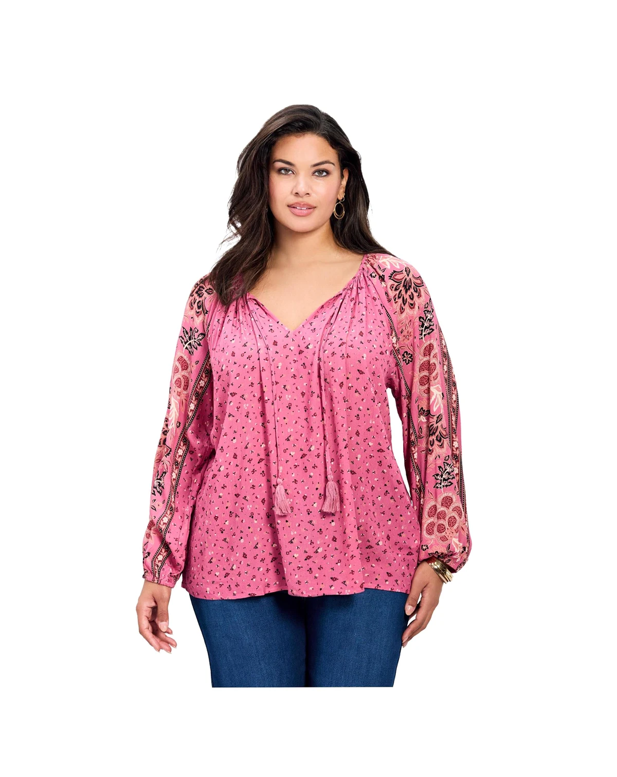 Women's Eliana Border Print Sleeve Peasant Top