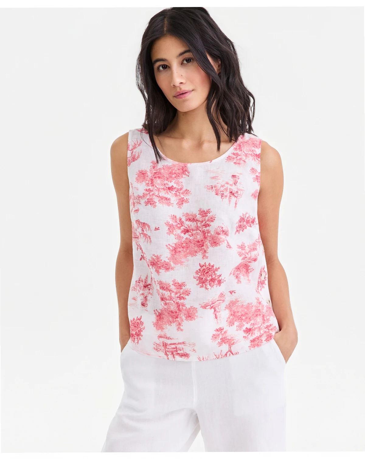 Women's 100% Linen Pleated-Back Sleeveless Top, Macy's Exclusive