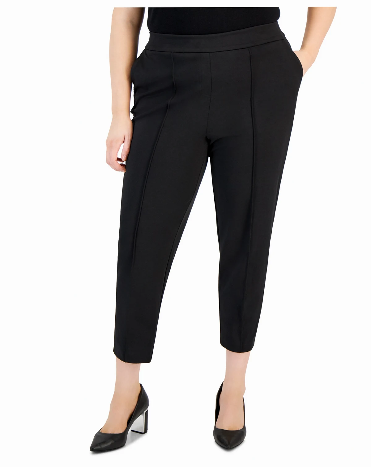 Plus Size Ponte Mid-Rise Front-Seamed Pants