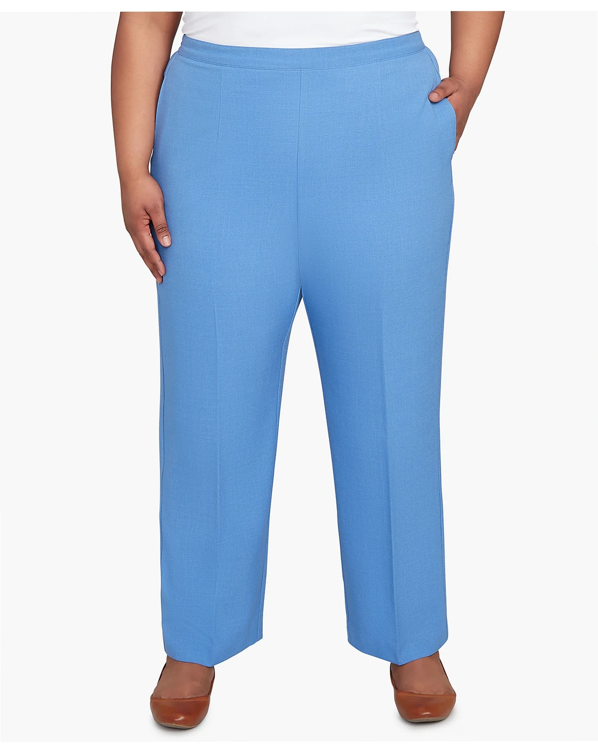 Plus Size Textured Pull On Elastic Short Length Pants