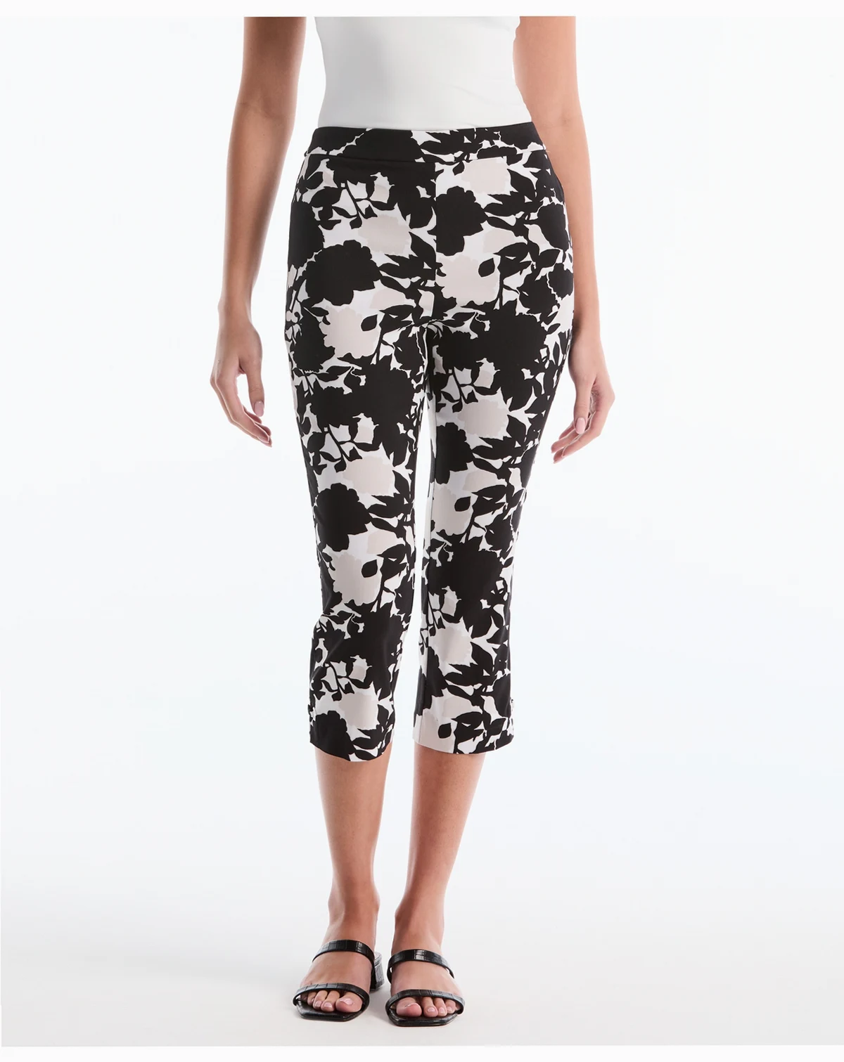 Petite Floral Print Capri Pants with Riveted Vent