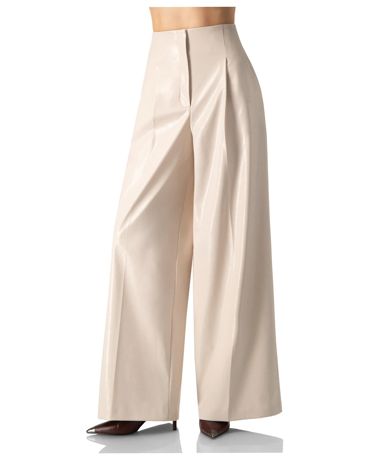 Women's Wide Leg Faux Leather Pants with Pockets