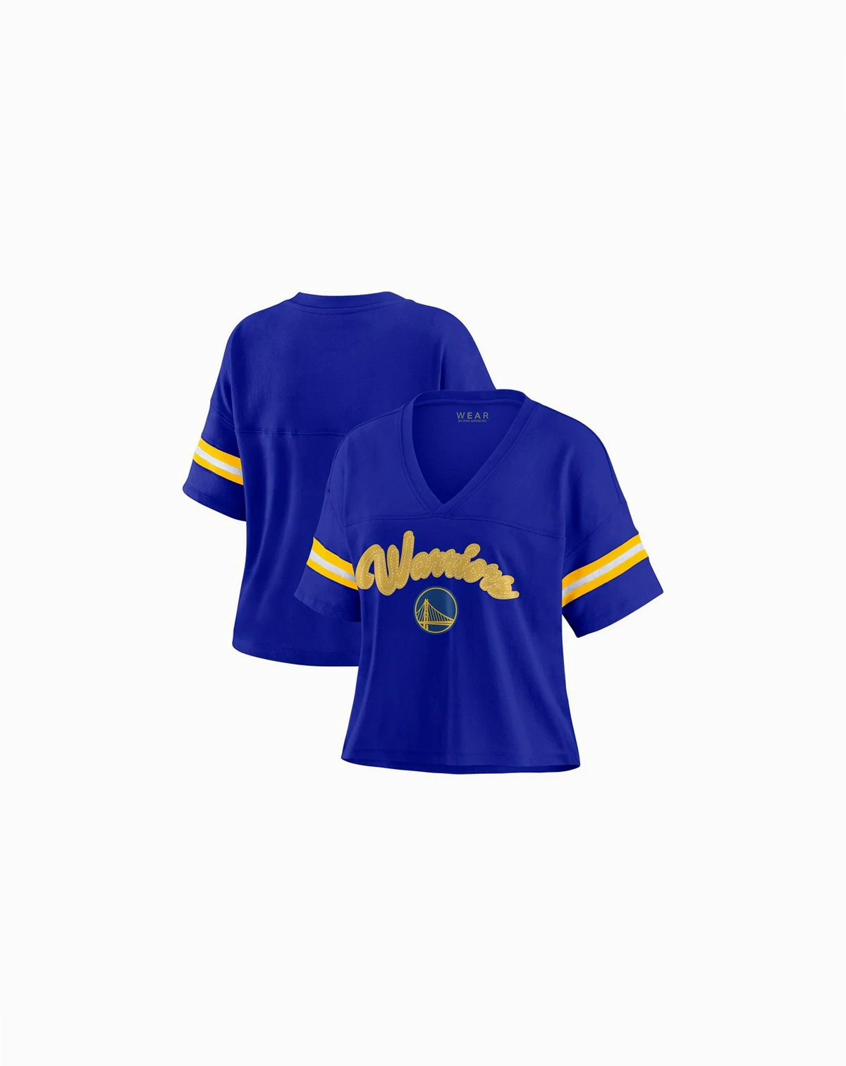 Women's Royal Golden State Warriors Plus Size Color Block Boxy V-Neck T-Shirt