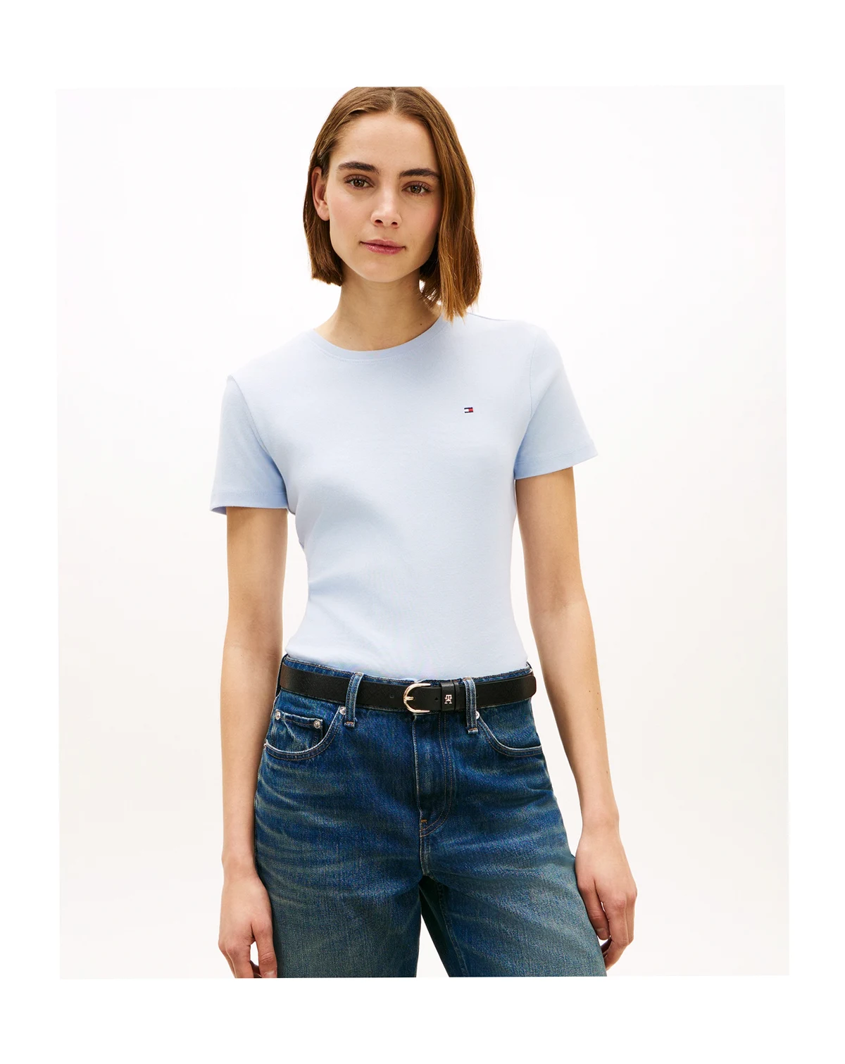 Women's Rib Crew Neck Short-Sleeve Slim T-Shirt