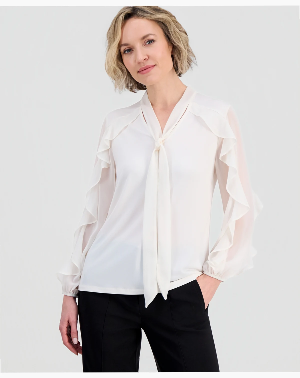 Women’s Tie-Neck Ruffle-Long-Sleeve Top