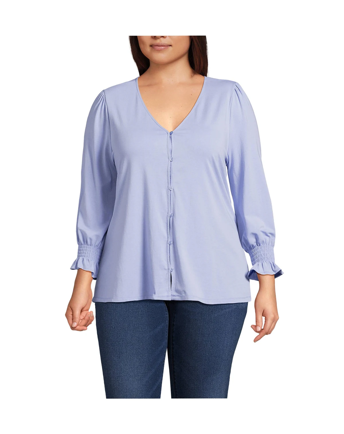Women's Plus Size 3/4 Sleeve Lightweight Jersey Button Front Top