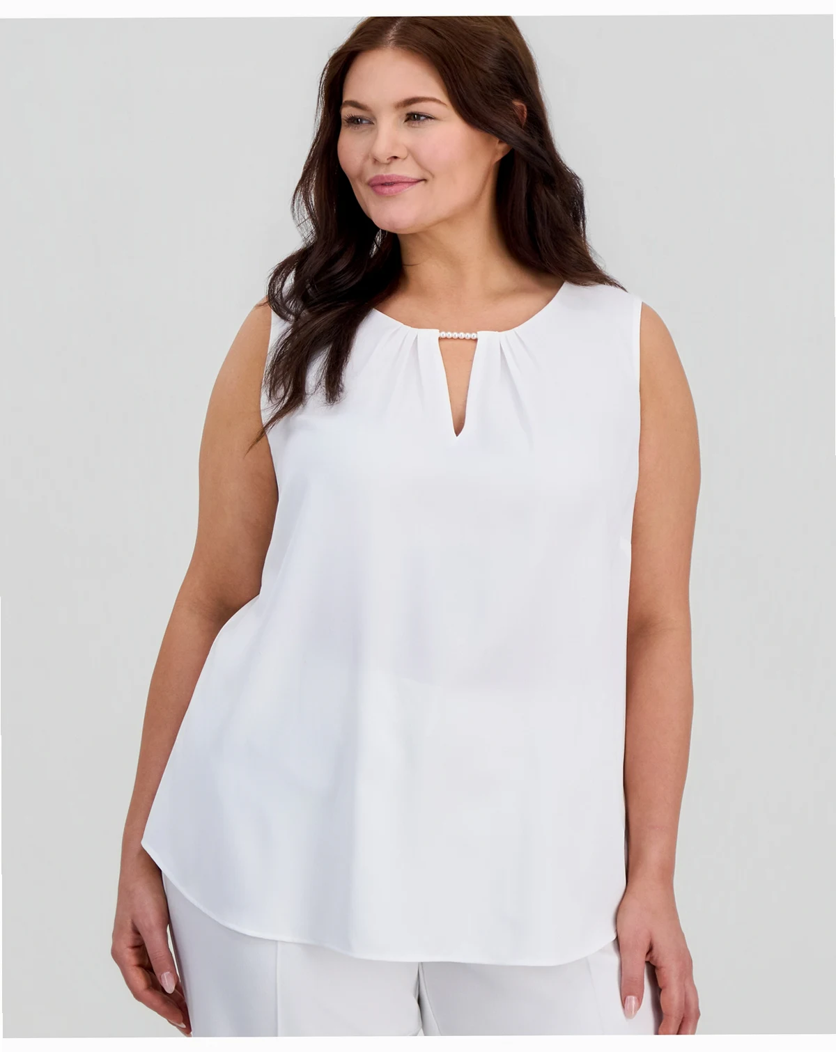 Plus Size Sleeveless Pearl-Trim Blouse