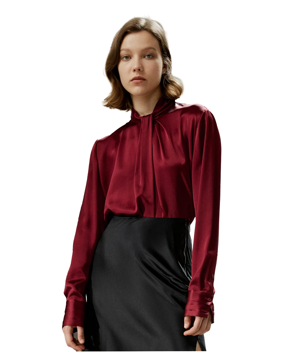 Women's Asymmetrical Embellished Pleats Silk Shirt