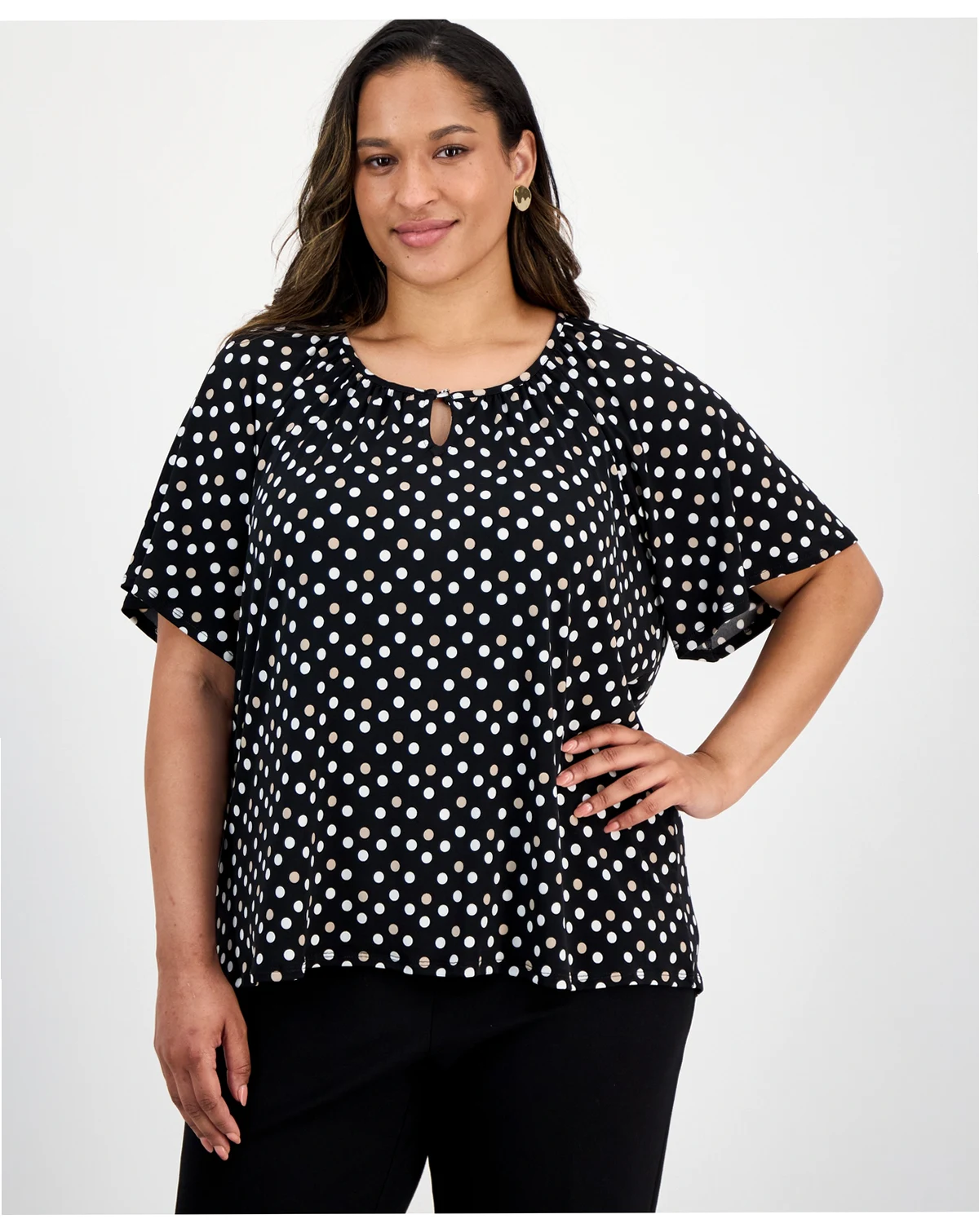 AK Anne Klein Plus Size Printed Short Sleeve Blouse