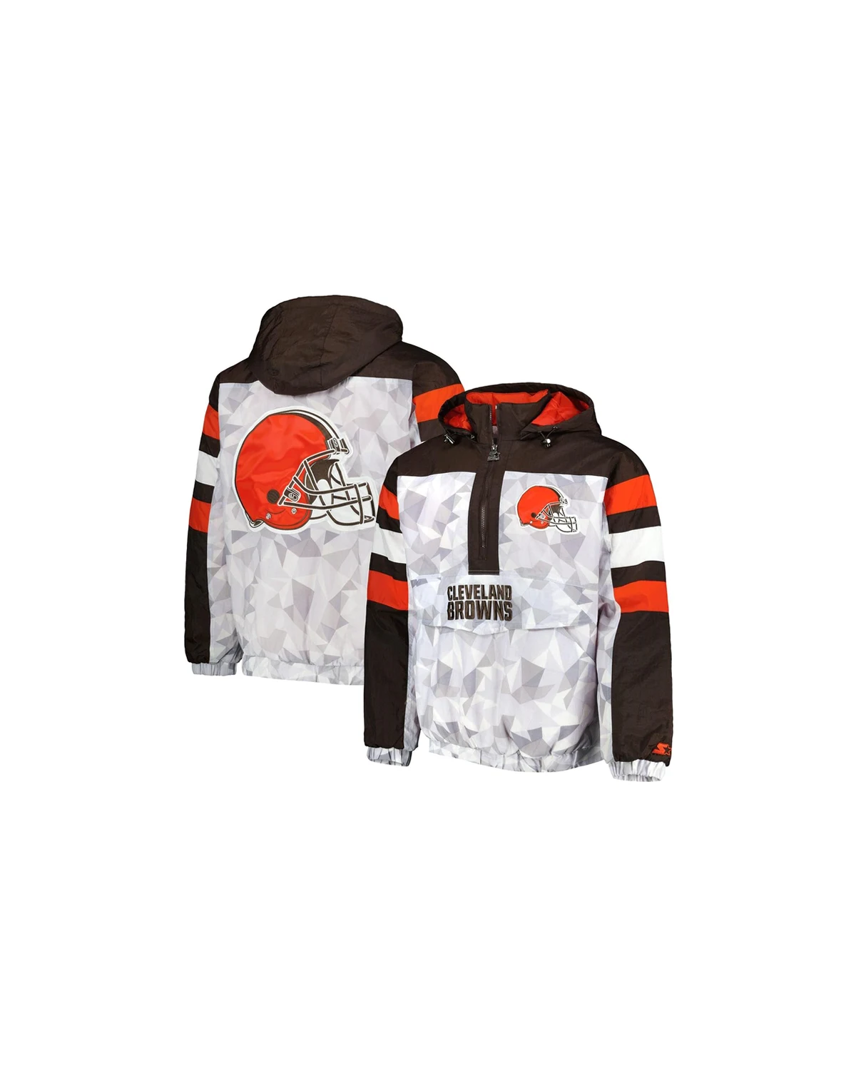 Men's White, Brown Cleveland Browns Thursday Night Gridiron Raglan Half-Zip Hooded Jacket