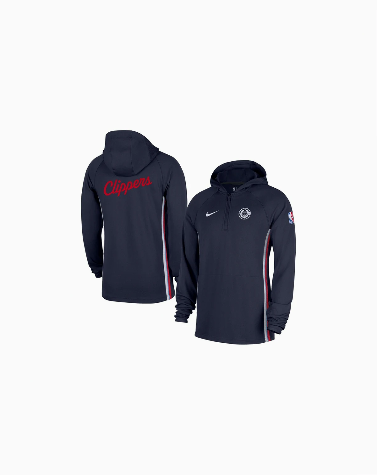 Men's Navy LA Clippers Authentic On Court Zone Quarter-Zip Dri-FIT Hoodie Jacket