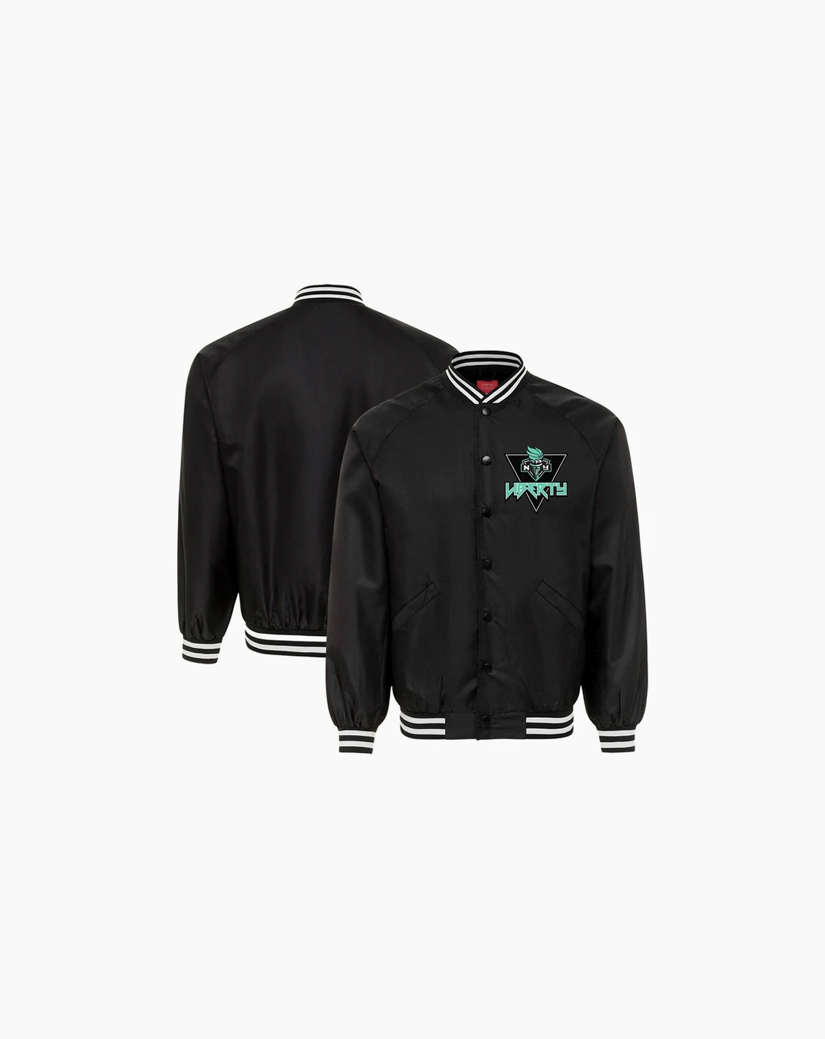 Men's and Women's Black New York Liberty Rock Roll Collection Ringo Satin Raglan Full-Snap Bomber Jacket