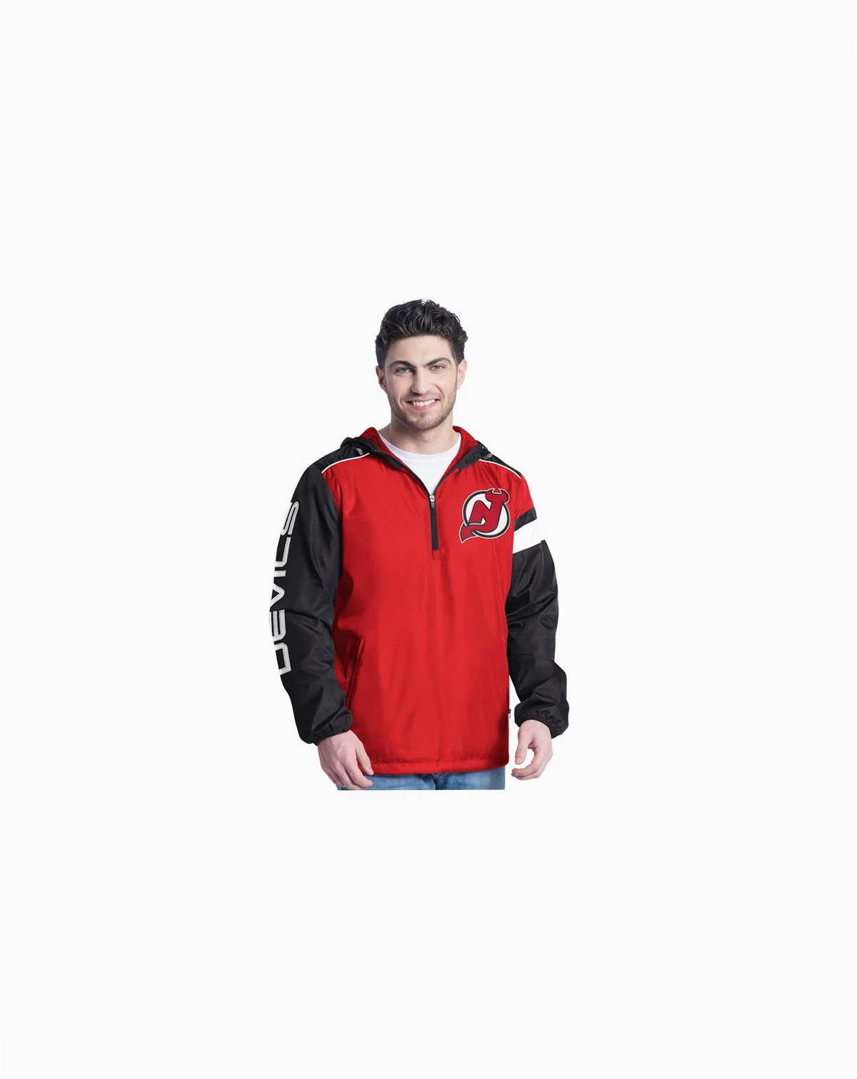 Men's Red/Black New Jersey Devils Lateral Half-Zip Hoodie Jacket