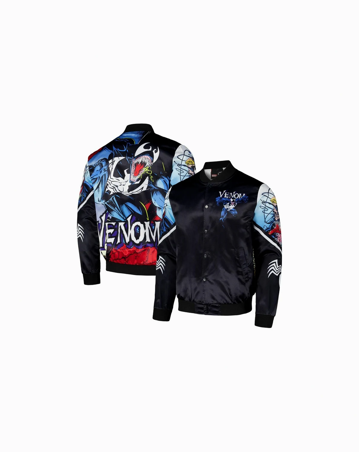 Men's Black/Blue Venom Symbiote Fanimation Satin Full-Snap Jacket