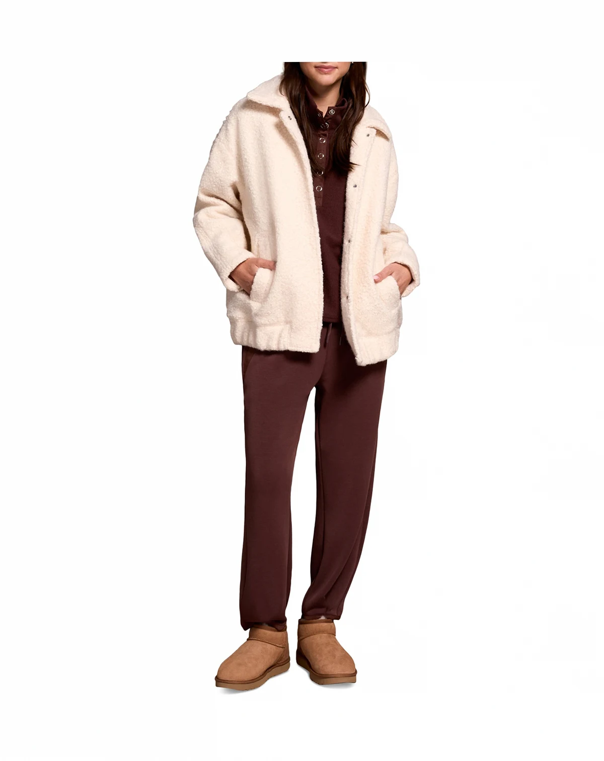 Women's Soft Boucle Bomber Jacket with Hidden Snaps