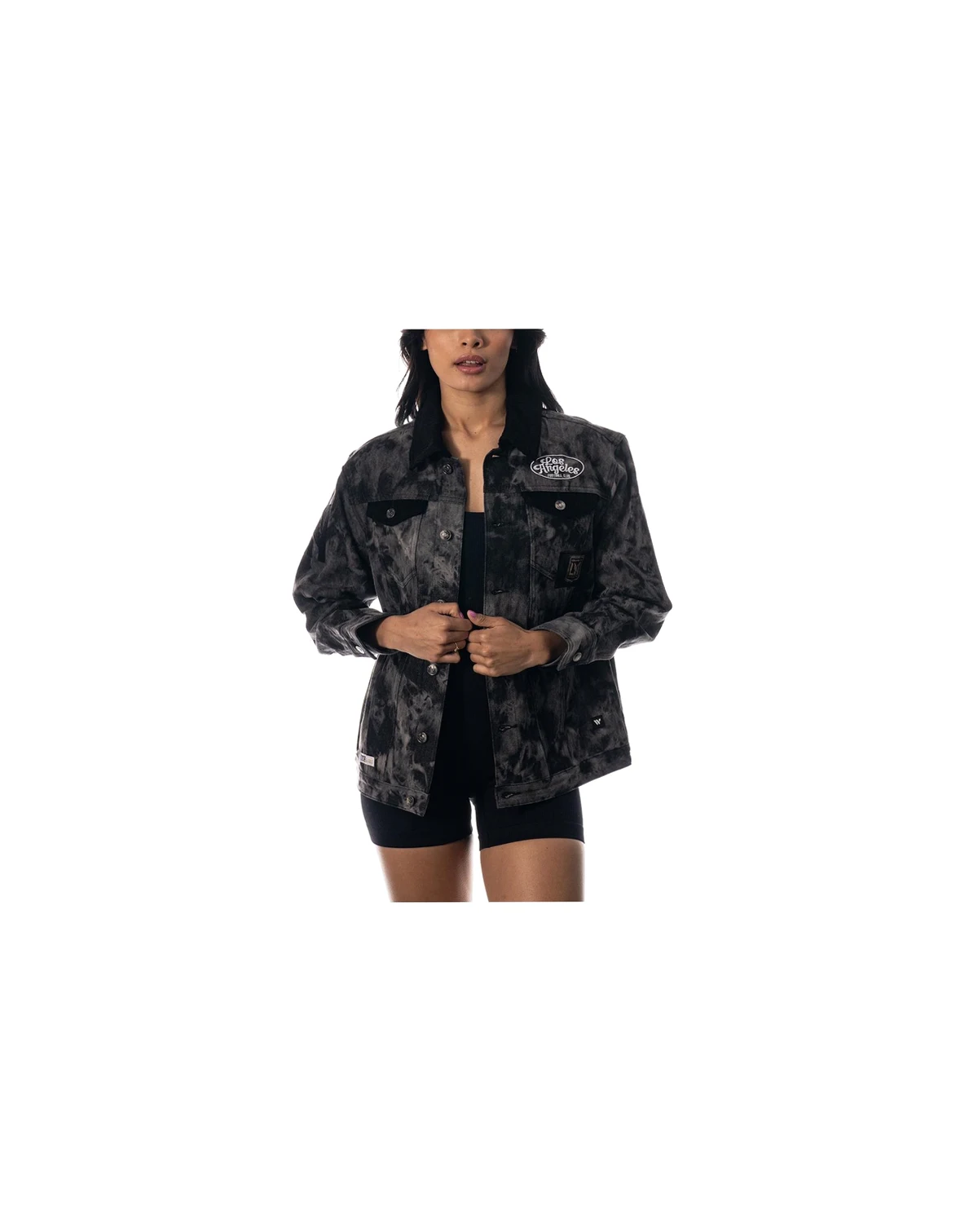 Women's Black LAFC Tie-Dye Button-Up Denim Jacket