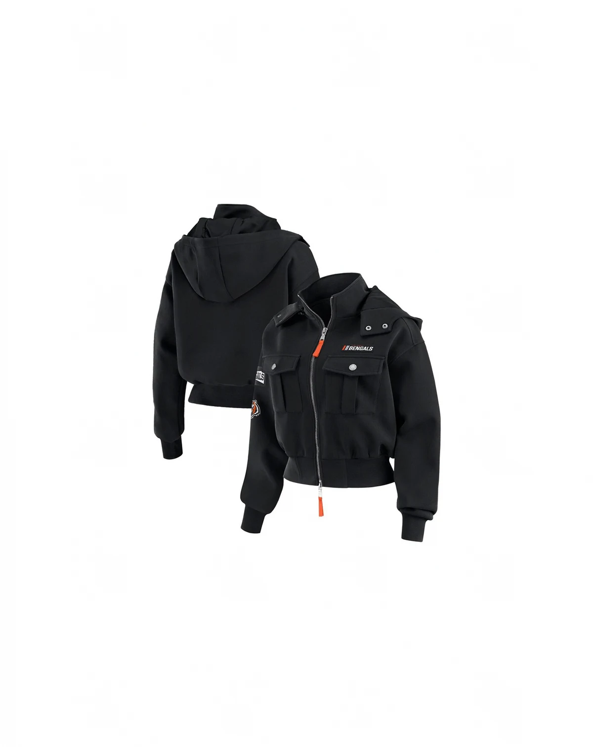 Women's Black Cincinnati Bengals Patch Pocket Cropped Full-Zip Bomber Jacket