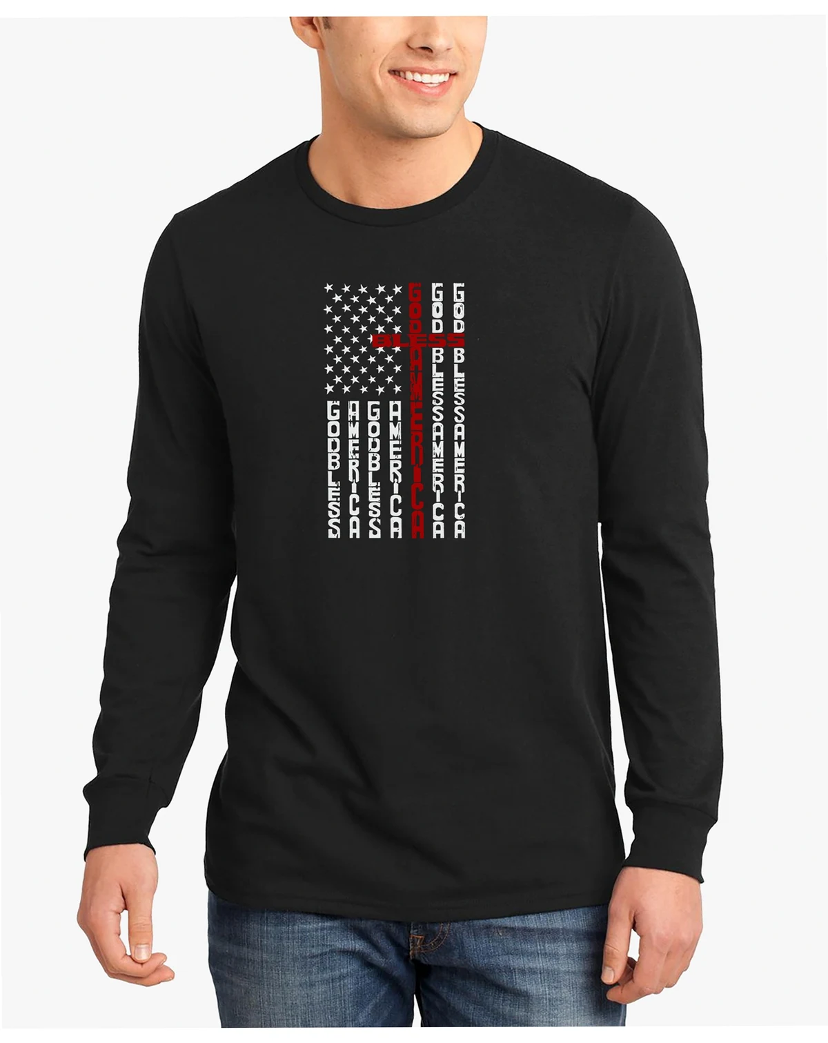 Men's Cross Flag Word Art Long Sleeve T-Shirt