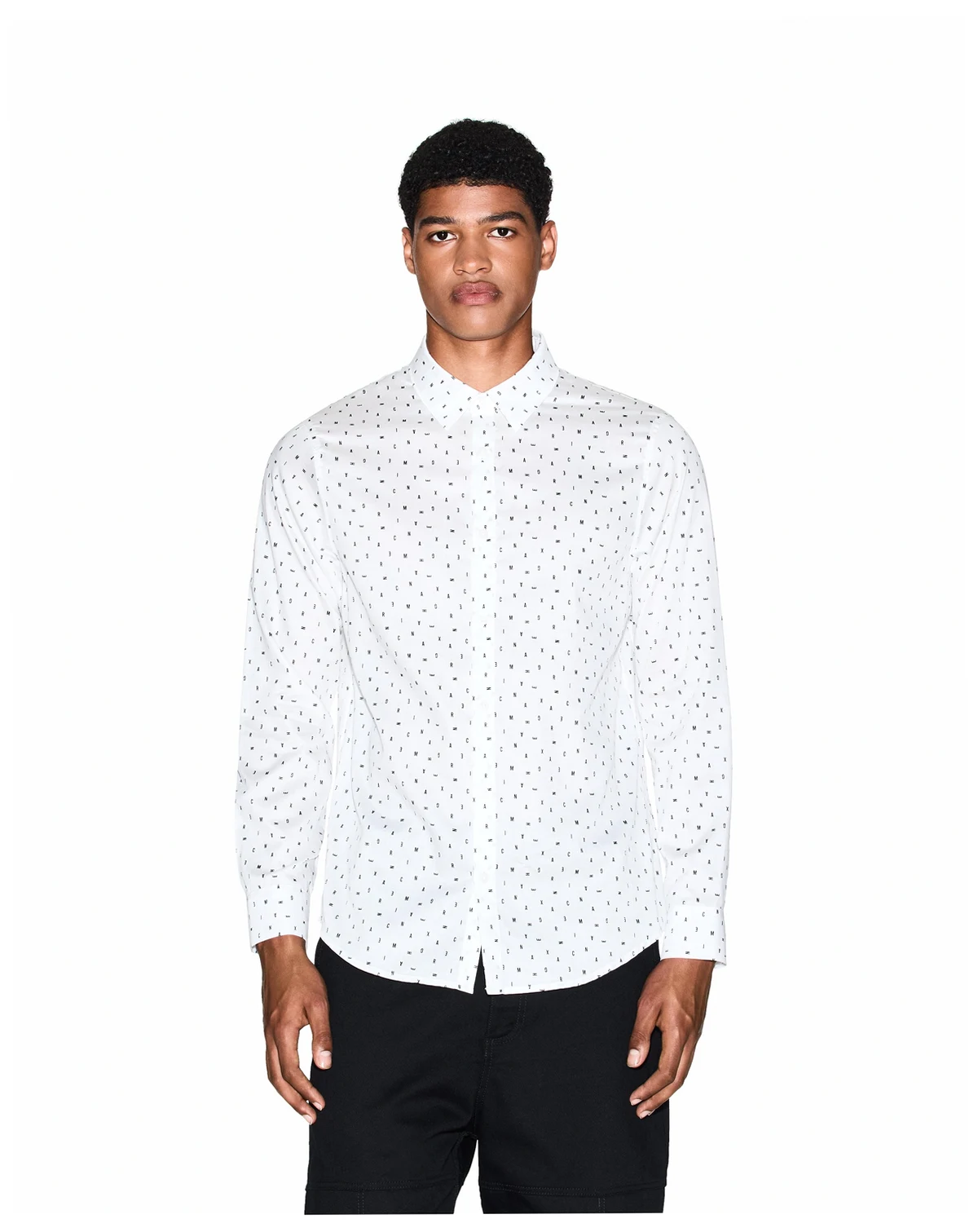 Men's Allover Letter Logo Satin Woven Shirt