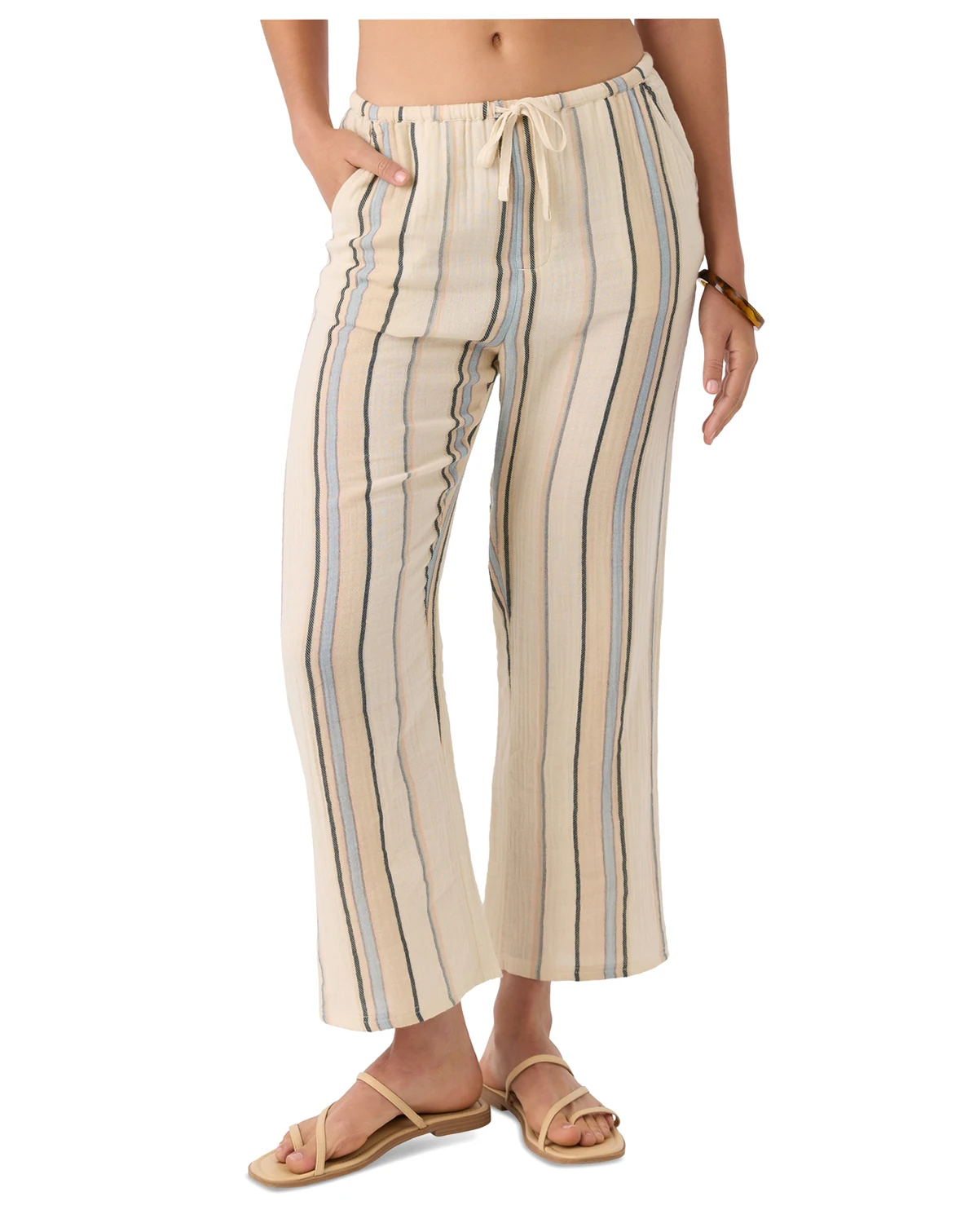 Juniors' Brenda Cotton Gauze Striped Pants