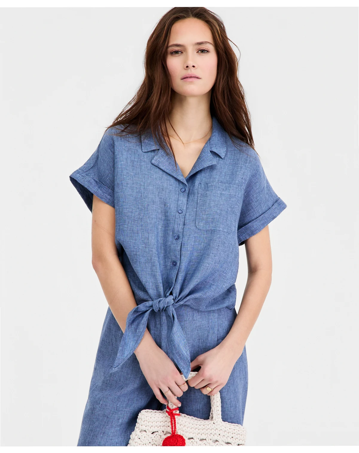Women's 100% Linen Tie-Front Shirt, Created for Macy's