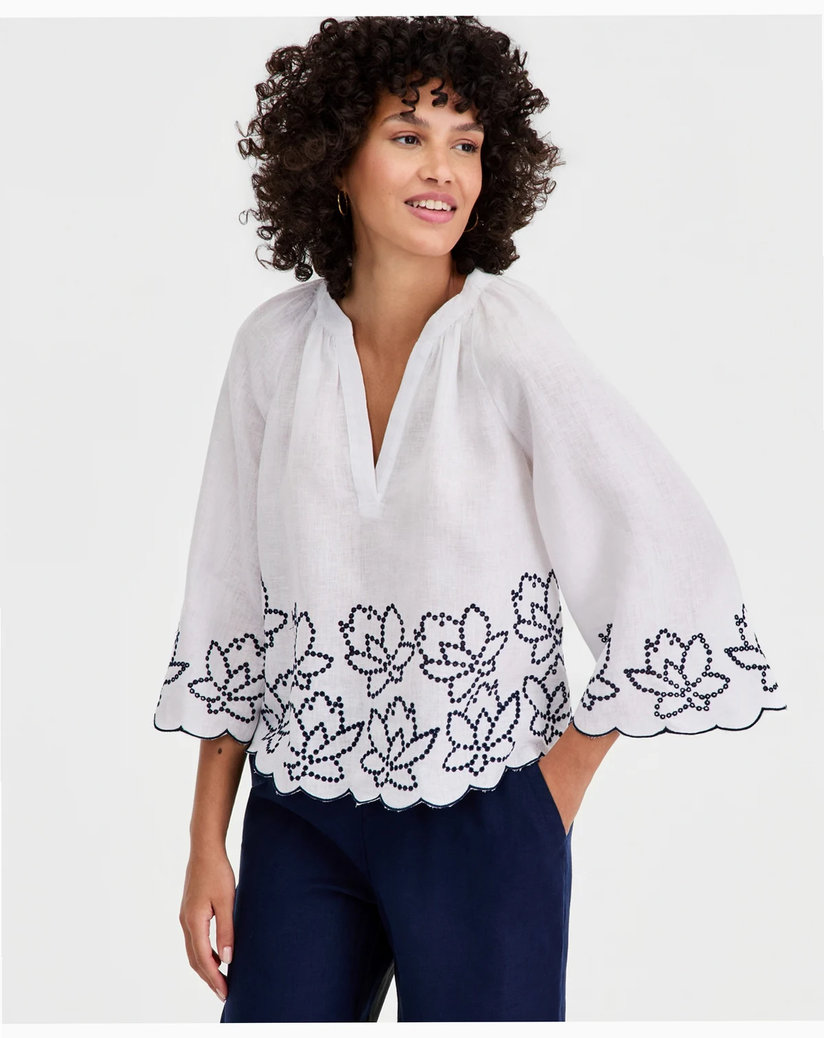 Women's 100% Linen Raglan-Sleeve Cabana Top, Created for Macy's