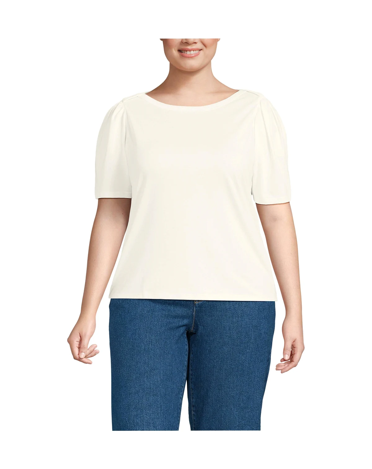 Plus Size Elbow Sleeve Supima Cotton Boatneck T-Shirt