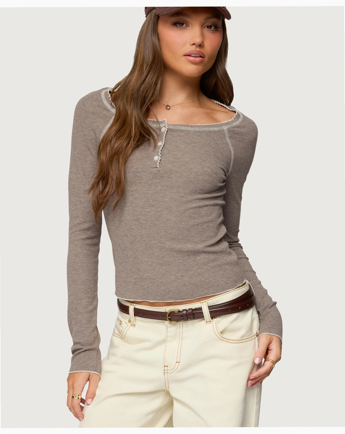 Women's Ensley Contrast Stitch Henley Top