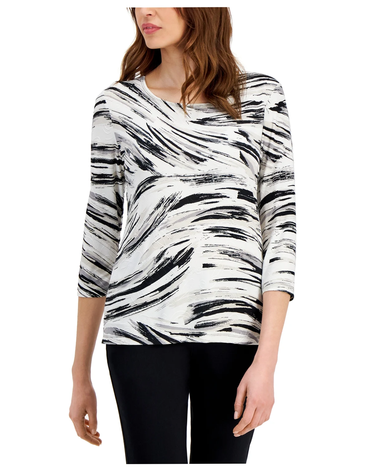 Petite Windswept Jacquard Printed 3/4-Sleeve Top, Created for Macy's