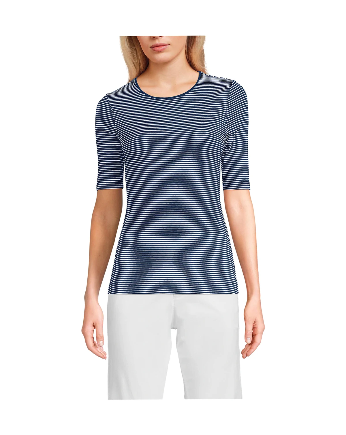 Women's Lightweight Jersey Skimming Elbow Sleeve Crew Neck T-shirt