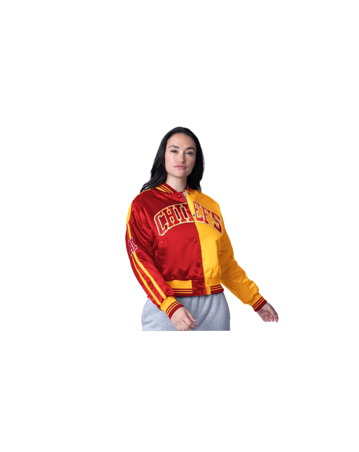 Women's Red/Gold Kansas City Chiefs Zone Blitz Cropped Full-Snap Satin Jacket