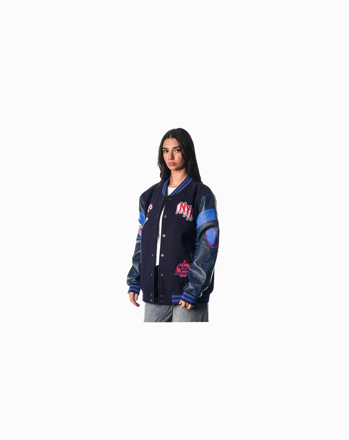Women's Blue New York Rangers Full-Snap Varsity Jacket
