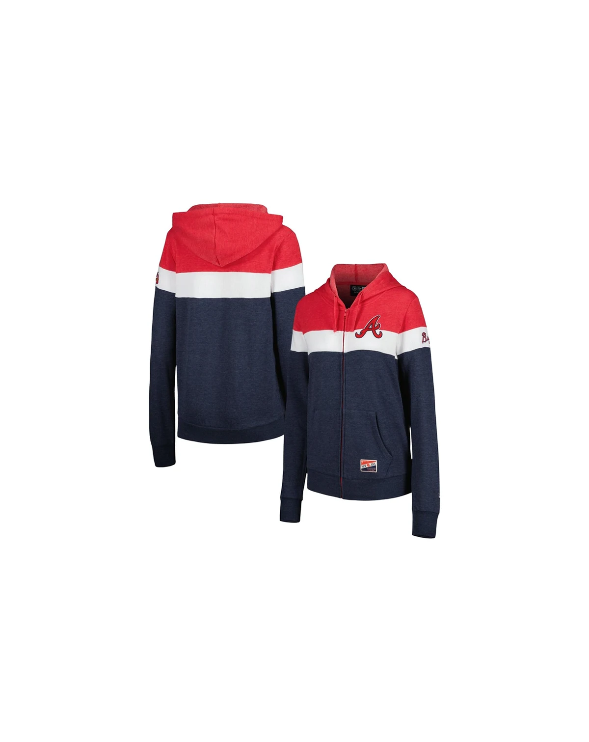 Women's Heather Navy Atlanta Braves Colorblock Full-Zip Hoodie Jacket