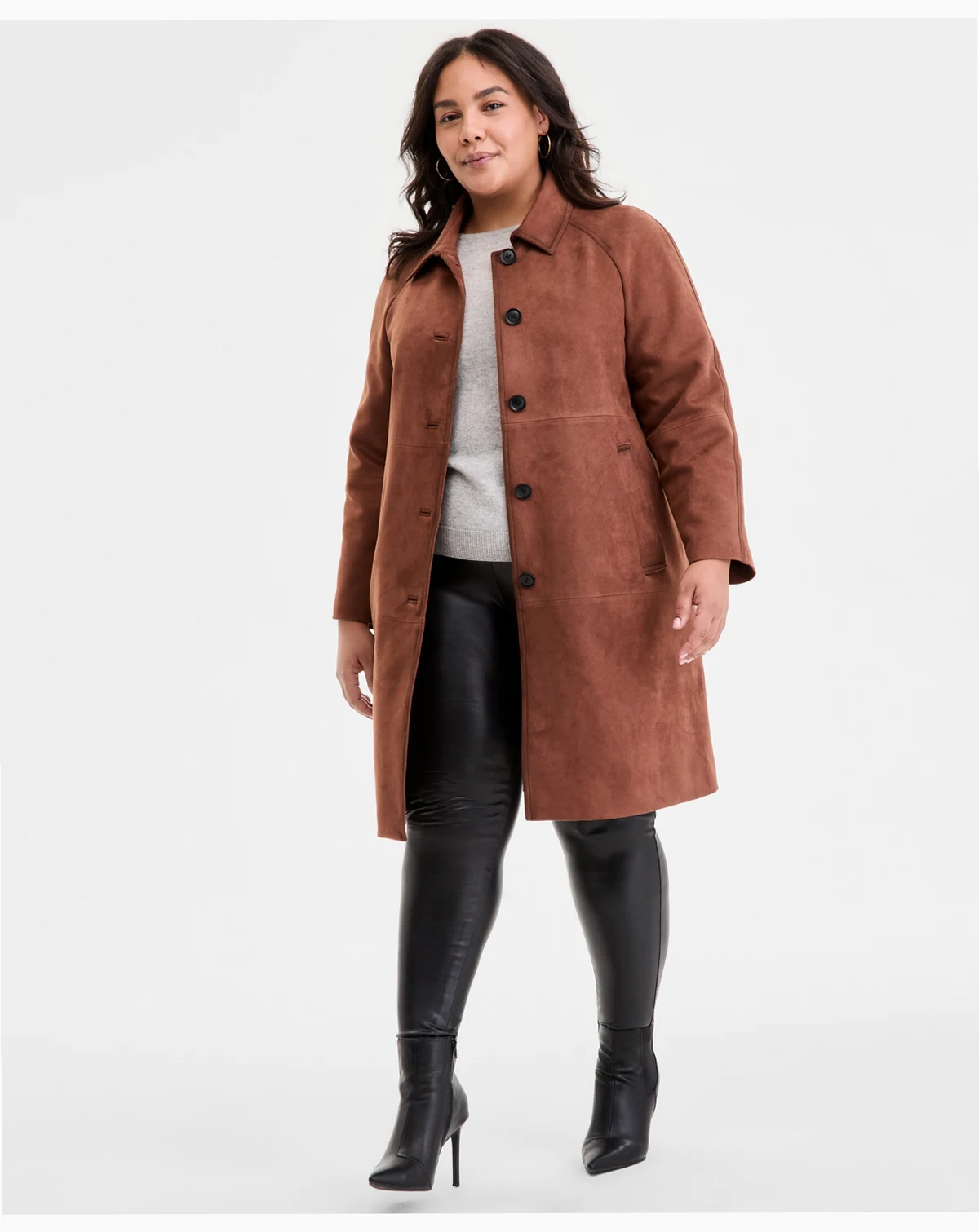 Plus Size Button-Front Faux-Suede Jacket