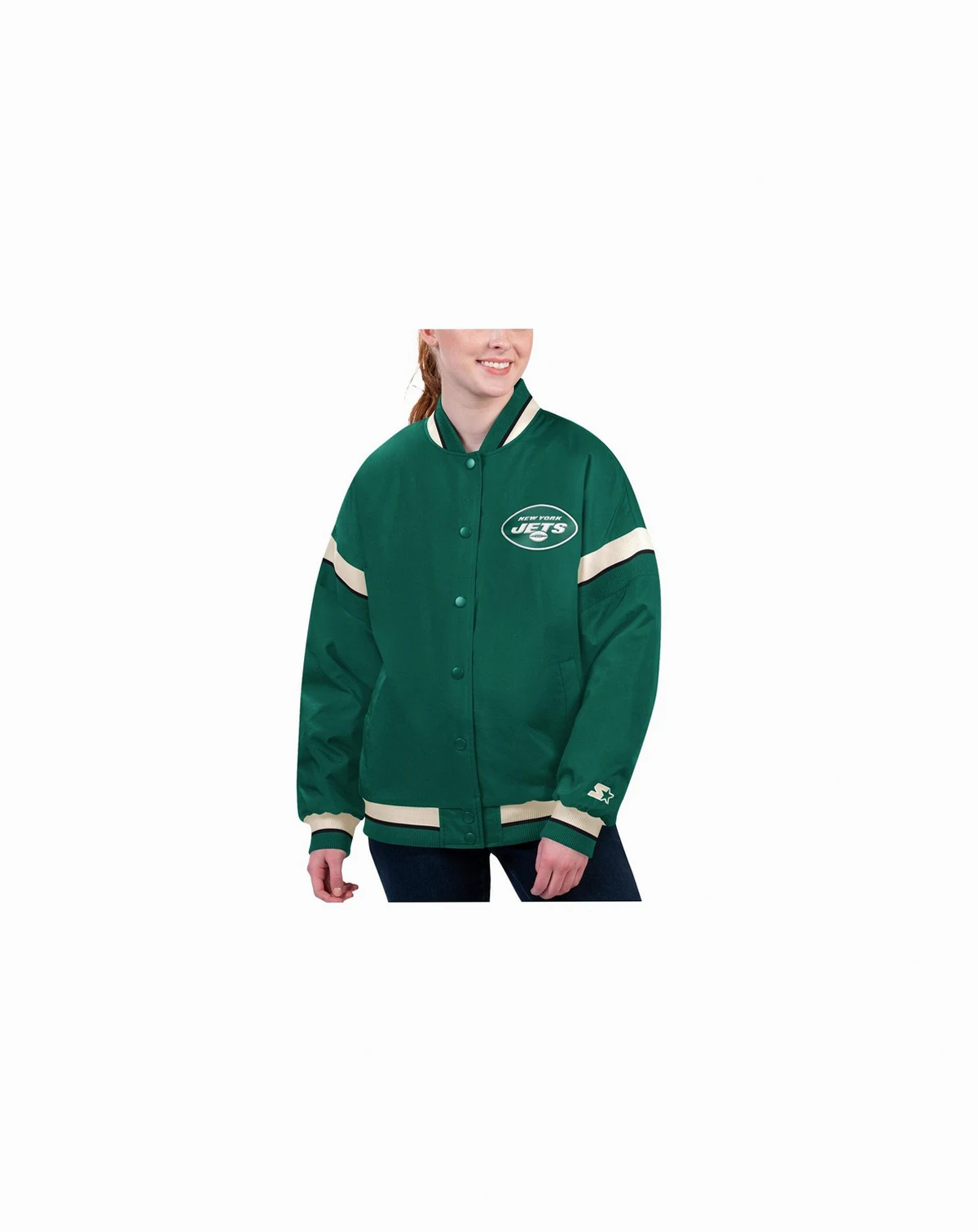 Women's Green New York Jets Tournament Full-Snap Varsity Jacket