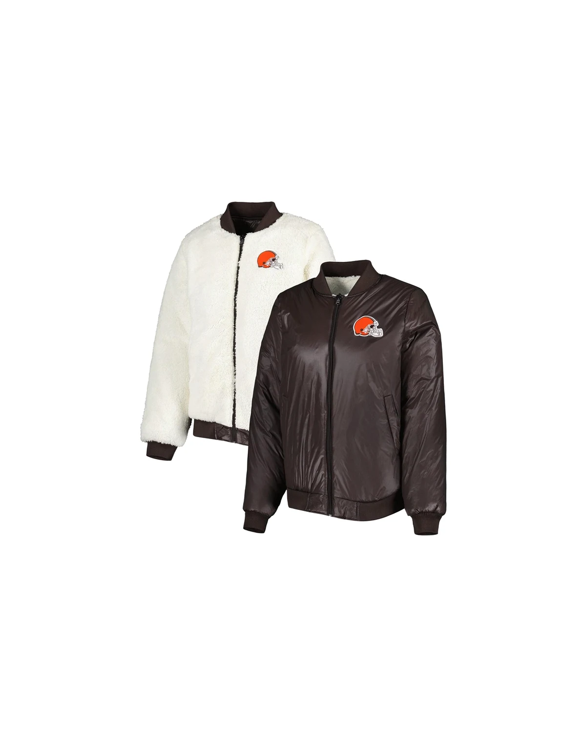 Women's Oatmeal, Brown Cleveland Browns Switchback Reversible Full-Zip Jacket