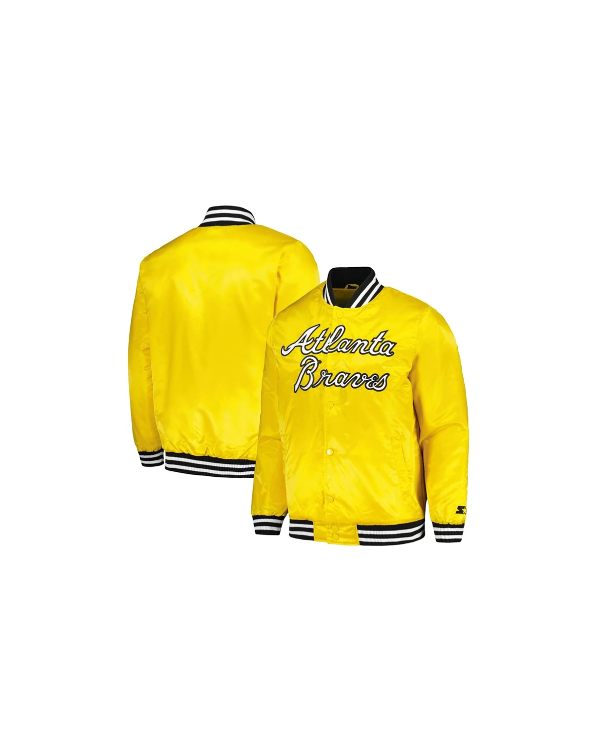 Men's Gold Atlanta Braves Cross Bronx Fashion Satin Full-Snap Varsity Jacket