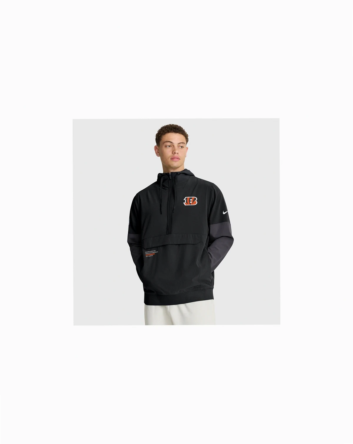 Men's Black Cincinnati Bengals Sideline Anorak Half-Zip Hoodie Jacket
