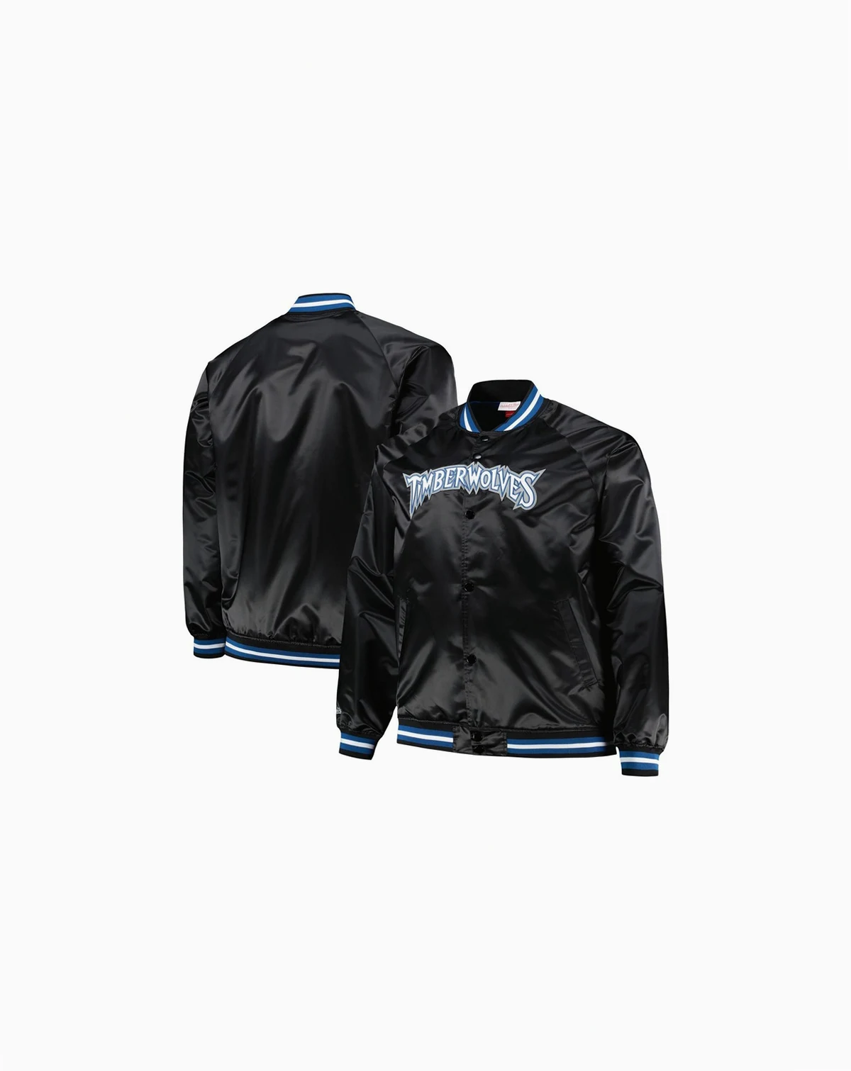 Men's Black Minnesota Timberwolves Big and Tall Hardwood Classics Wordmark Satin Raglan Full-Zip Jacket